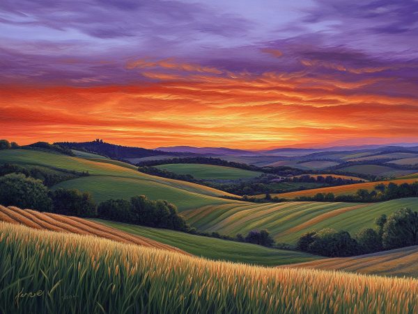 Sunset Over Changing Fields Rolling Hills Cheap - Image 2