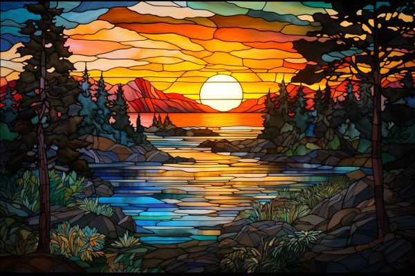 Sunset Lake Scene Stained Glass Discount - Image 2