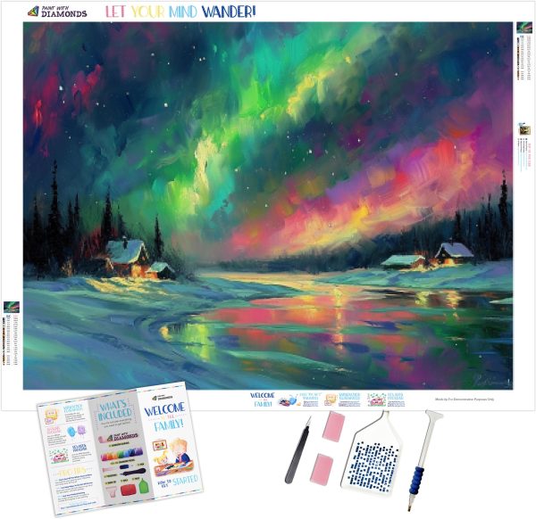 Aurora Borealis Over a Snow-Covered Village Hot on Sale