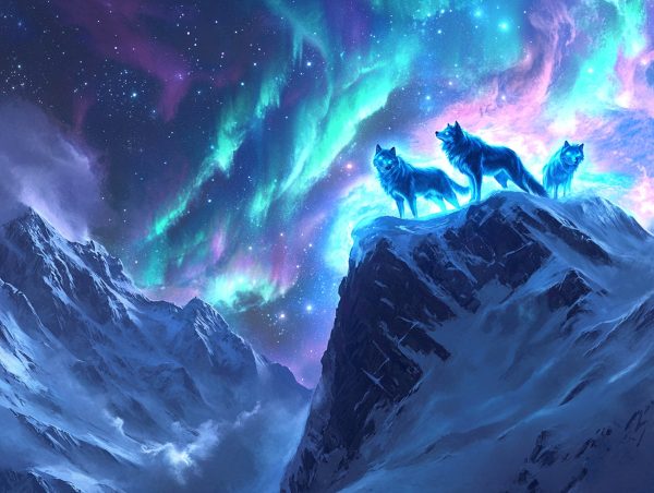 Fantasy Wolves Under the Northern Lights Discount - Image 2