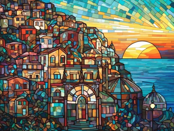 Charming Mediterranean Village Stained Glass For Discount - Image 2