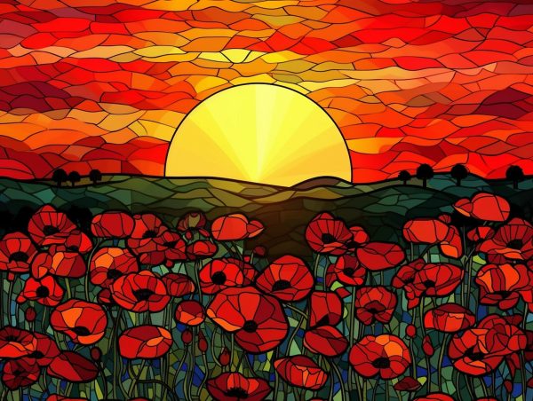 Field of Poppies at Sunset Stained Glass Hot on Sale - Image 2