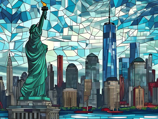 New York City Skyline with Statue of Liberty Stained Glass Online now - Image 2