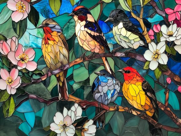 Birds in Spring Blossom Stained Glass Discount - Image 2