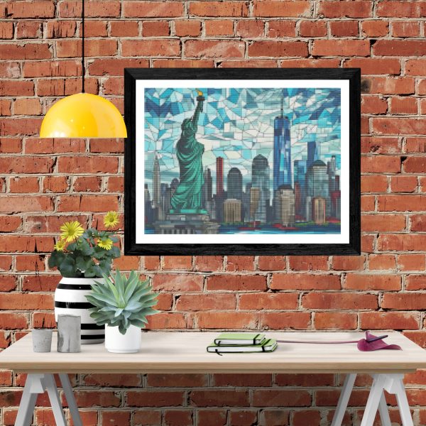 New York City Skyline with Statue of Liberty Stained Glass Online now - Image 4