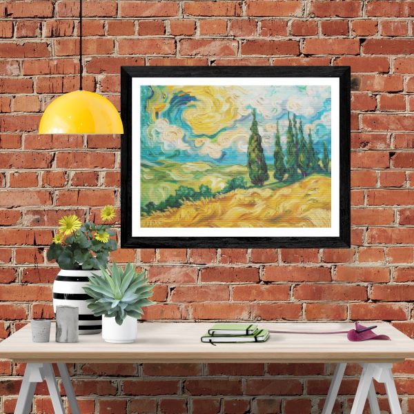 Vibrant Wheat Field with Cypresses For Sale - Image 4