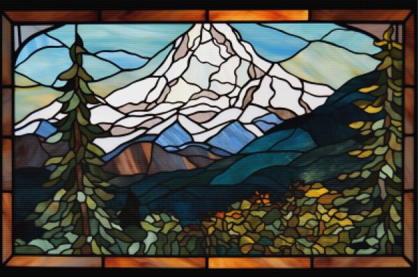 Snow-Capped Mountain Clear Blue Sky Stained Glass Sale - Image 5