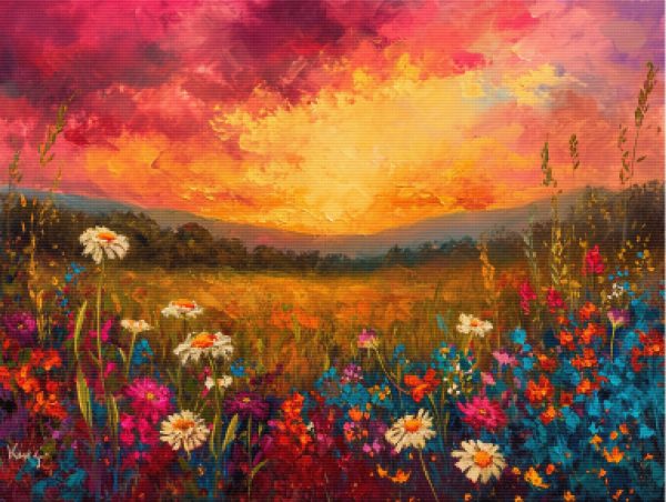 Sunset Meadow Vibrant Landscape For Sale - Image 5