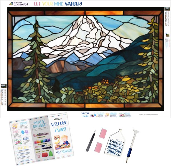 Snow-Capped Mountain Clear Blue Sky Stained Glass Sale