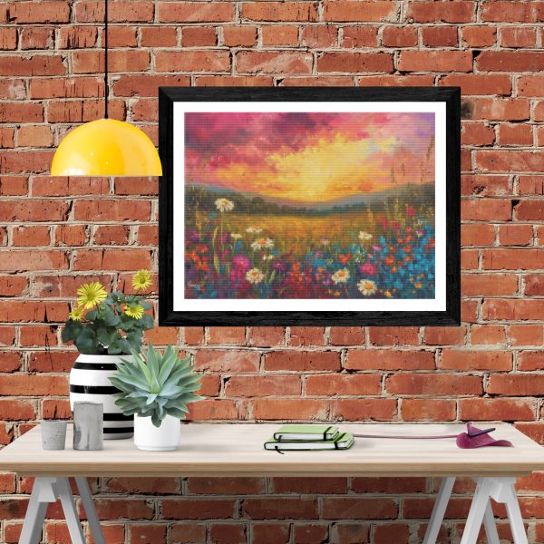 Sunset Meadow Vibrant Landscape For Sale - Image 4