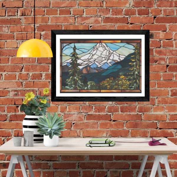 Snow-Capped Mountain Clear Blue Sky Stained Glass Sale - Image 4