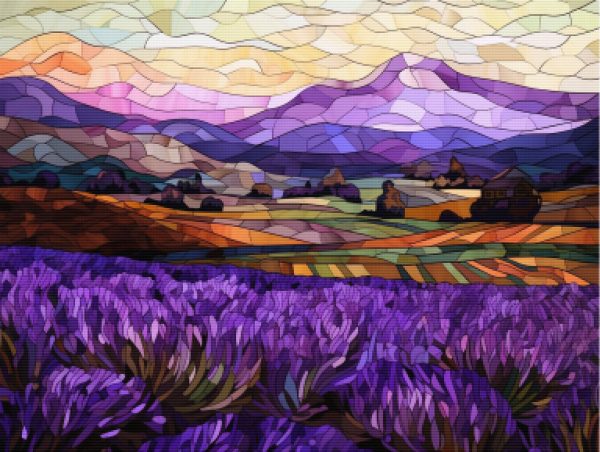 Lavender Fields with a Mountain Backdrop Stained Glass Cheap - Image 5