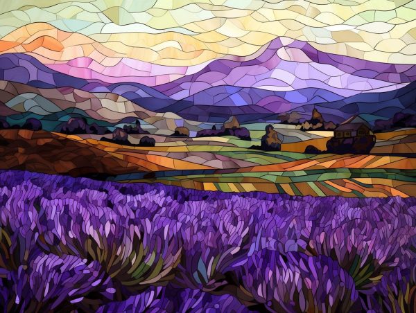 Lavender Fields with a Mountain Backdrop Stained Glass Cheap - Image 2