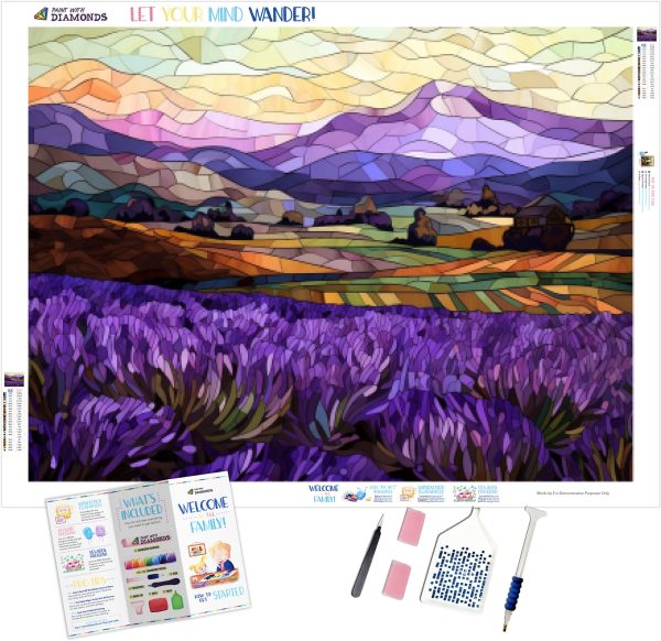 Lavender Fields with a Mountain Backdrop Stained Glass Cheap